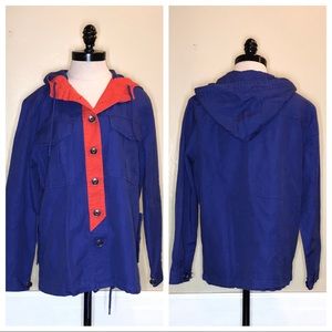 J Crew Linen Cotton Spring Hooded Coat Blue Medium